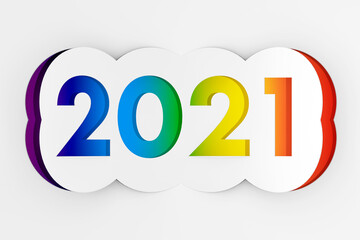 2021 Happy New Year Sign Cut from Paper. 3d Rendering