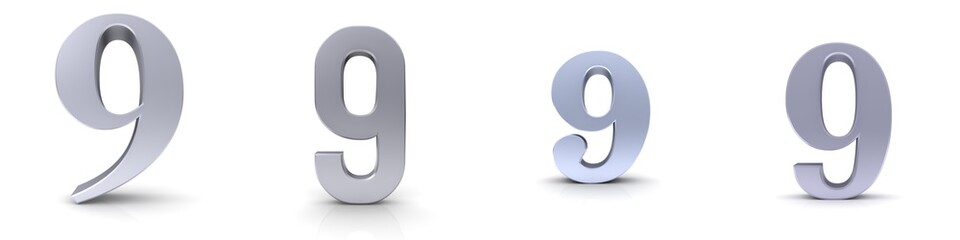 9 nine number silver 3d sign