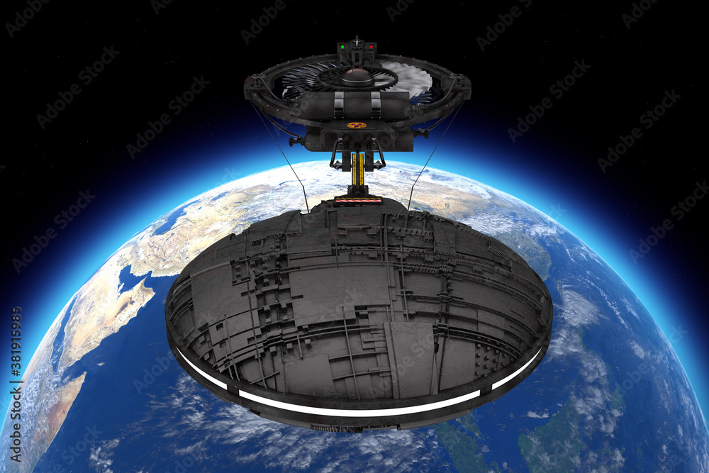 Aufkleber spaceship, space station or alien ufo spacecraft in flight orbiting earth. elements of this image fu