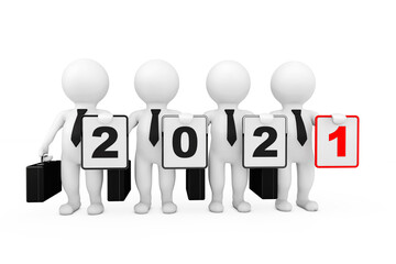3d Businessmans with New 2021 Year Sign. 3d Rendering