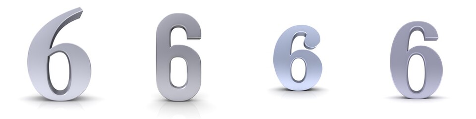 6 six sixth number silver sign 3d numerals isolated on white background