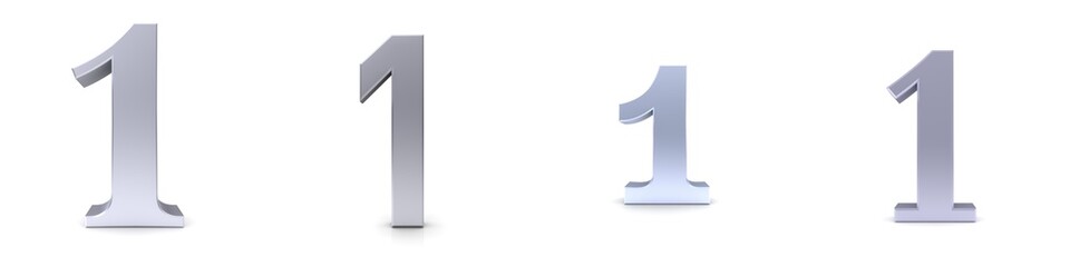 1 one number silver 3d sign first symbol icon set