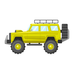 Expedition off-road SUV. A car for travel and extreme sports. 4x4. Monster truck. Side view. Vector flat graphic illustration. The isolated object on a white background. Isolate.