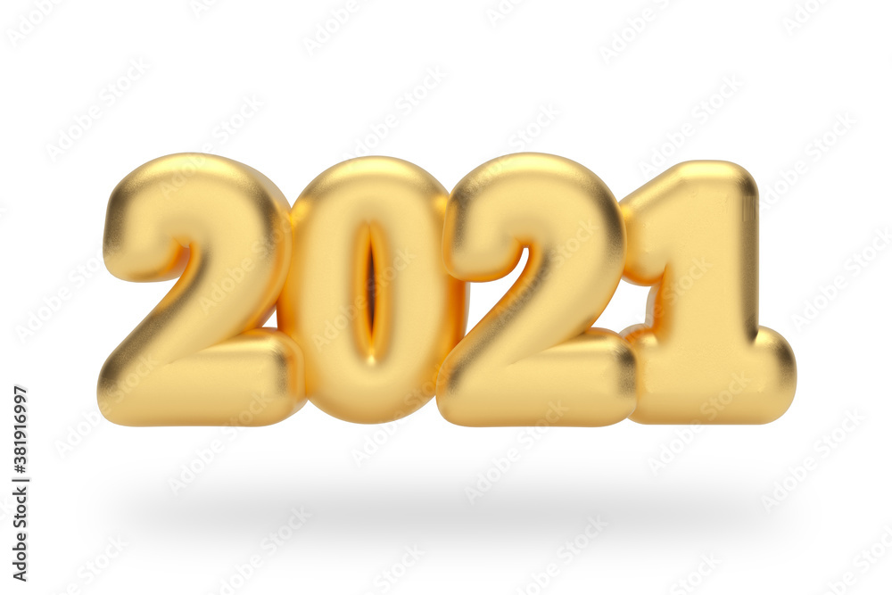 Aufkleber new 2021 year golden inflated bubble sign. 3d rendering