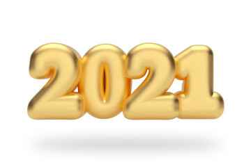 New 2021 Year Golden Inflated Bubble Sign. 3d Rendering