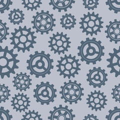 Gears seamless pattern. Vector drawing of factory gear wheels. Mechanical gear. The image of the gear.