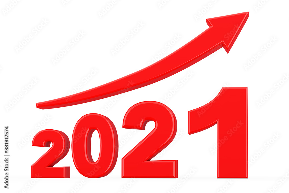 Poster progress arrow in new 2021 year sign. 3d rendering
