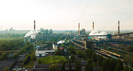 Industry metallurgical plant smoke from pipes mining ecology pollution.