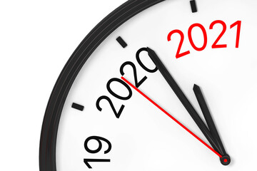 The Year 2021 is Approaching. 2021 Sign with a Clock. 3d Rendering