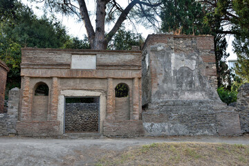 Ruins of Ancient Roman city of Pompei, Italy. Pompei was destroyed and buried with ash after...