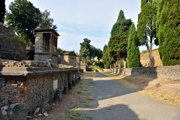 Ruins of Ancient Roman city of Pompei, Italy. Pompei was destroyed and buried with ash after...