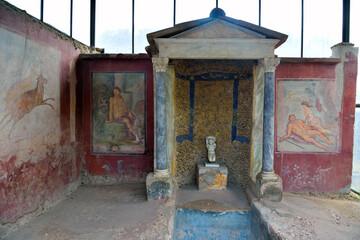 Ruins of Ancient Roman city of Pompei, Italy. Pompei was destroyed and buried with ash after...