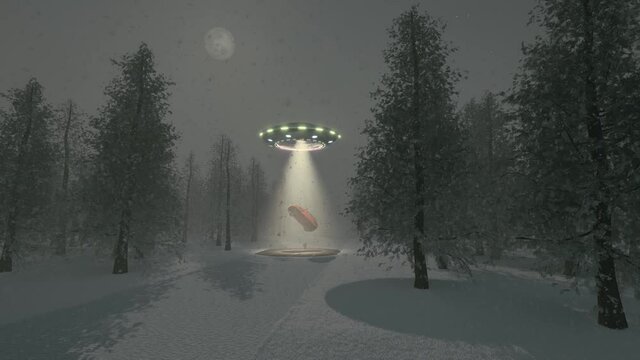 Alien UFO winter Christmas tree background 4k