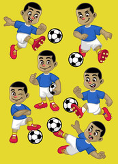 set cartoon of kid soccer player