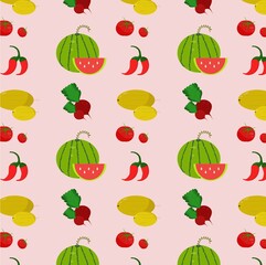 seamless pattern of fruits and vegetables bright and juicy Wallpaper autumn harvest