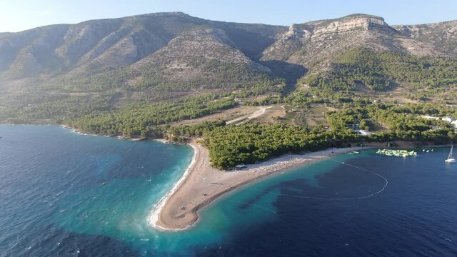 Aerial view of Zlatni Rat (Golden Horn) beach on Brac island, Croatia