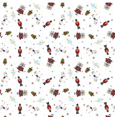 Nutcracker ballet, traditional christmas vector set, seamless pattern