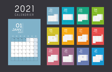 2021 monthly colorful French calendar