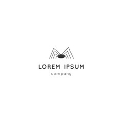 Hand drawn minimal logo template design. Black spider. Insects.