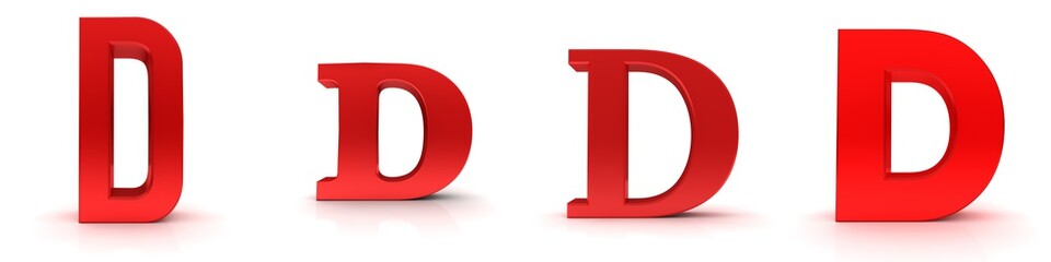 D letter red 3d sign alphabet capital letter rendering set on white background