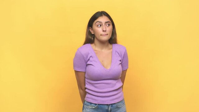Young caucasian woman confused, feels doubtful and unsure