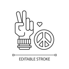 Peace pixel perfect linear icon. Relationship freedom symbol. Hand showing V sign. Thin line customizable illustration. Contour symbol. Vector isolated outline drawing. Editable stroke