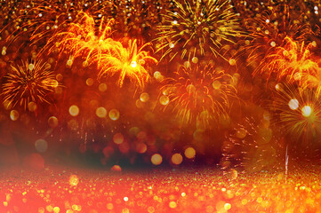 Orange fireworks background celebrate new year concept