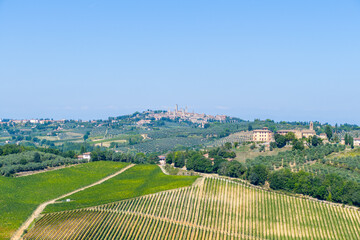 Fototapeta na wymiar Landscape panorama from Tuscany, in the Chianti region. Italy. San Gimignano
