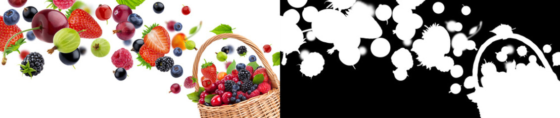 Fototapeta na wymiar Fresh berries in basket isolated on white background