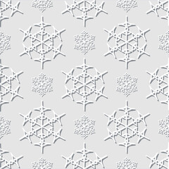 Christmas seamless pattern with snowflakes on a light background. Vector paper cut
