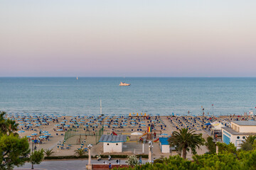 view of the promenade at sunset in summer, Giulianova, Teramo, Italy