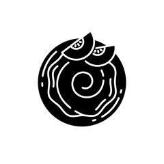 Pumpkin hummus black glyph icon. Traditional arab appetizer, fall season snack. Natural gourd paste silhouette symbol on white space. Delicious vegan food, rustic cooking. Vector isolated illustration