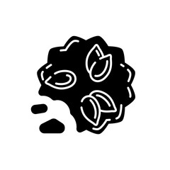 Pumpkin seed cookies black glyph icon. Delicious seasonal snack, vegetarian appetizer. Halloween and thanksgiving dessert silhouette symbol on white space. Healthy pastry. Vector isolated illustration