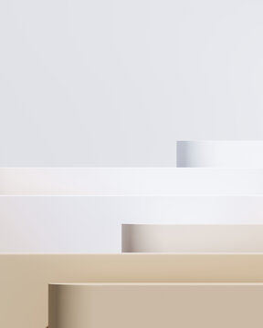 Minimal abstract mockup background for product presentation. White and beige blending gradient podium. 3d render illustration. 
