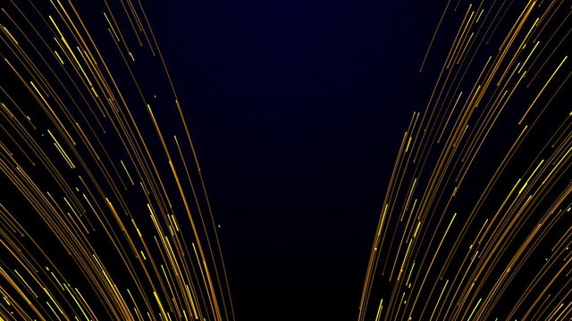 Shiny particles falling down. Winner screan abstract background. Party celebration striped pattern. Golden rays