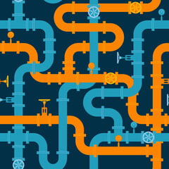 Intertwining pipelines vector seamless pattern in flat style.