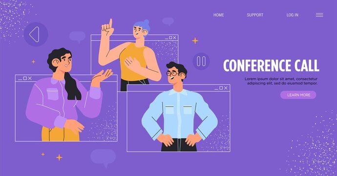 Video or conference call, working from home, freelance, business discussion concept. People on computer screens taking with colleague. Videoconferencing and online meeting workspace web banner.