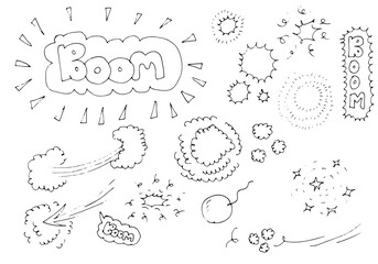 Hand drawn comic doodles on white background.