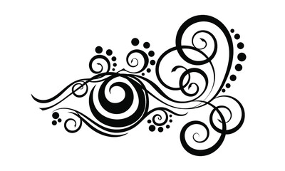 Abstract eye tattoo with curls and swirl pattern. Black isolated tribal vector illustration
