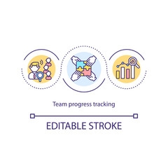 Team progress tracking concept icon. Employee monitoring software idea thin line illustration. Documenting achievements and results. Vector isolated outline RGB color drawing. Editable stroke