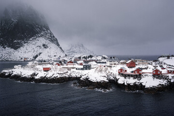 Typical norwegian red houses on an island