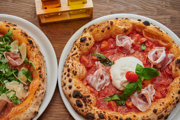 Italian Buratta Pizza with Ham and Basil
