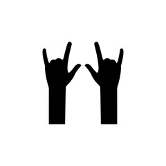 Hand gesture icon set. Rock symbol illustration. Black arm cool silhouette. Two fingers up outline.