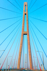 Fragment of cable-stayed bridge "Russky Bridge" to island Russkiy, Vladivostok, Primorsky Krai, Russia