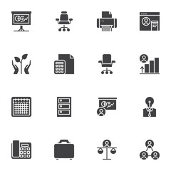 Business success vector icons set, modern solid symbol collection, filled style pictogram pack. Signs, logo illustration. Set includes icons as business chart presentation, office chair, teamwork
