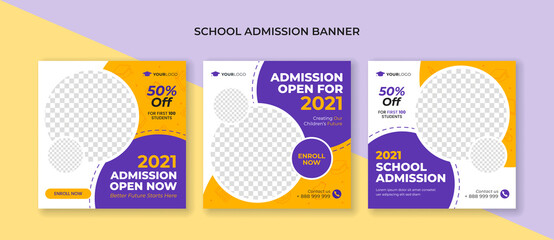 School admission social media post template. Suitable for junior and senior high school promotion banner - obrazy, fototapety, plakaty