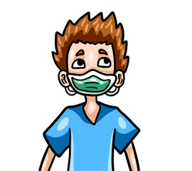 Adorable Stylized Boy Wearing a Face Mask