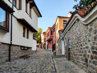 Fototapeta na wymiar Nineteenth Century Houses in The old town in city of Plovdiv