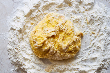 Fresh homemade dough for making Italian pasta top view
