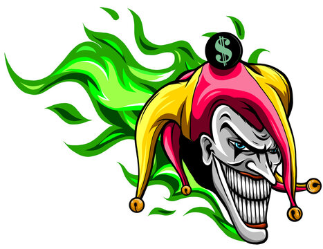 Crazy creepy joker face. Angry clown with evil smile on the face. I